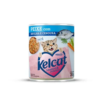 Ração Úmida Kelcat Lata Peixe, Ervilha e Cenoura 280g