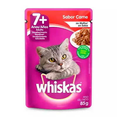 Ração Úmida Whiskas Gatos Sênior Carne ao Molho Sachê 85g