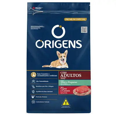 Ração Origens Cães Adultos Carne e Cereais Raças Mini e Pequena 15kg