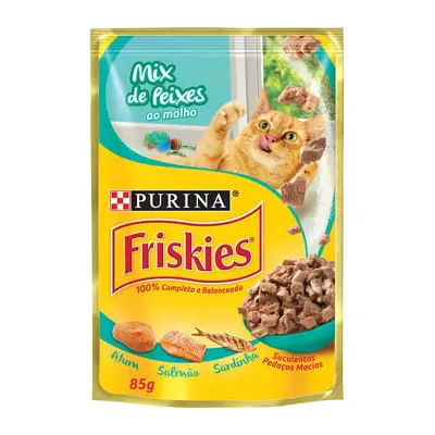 Ração Úmida Nestle Purina Gatos Friskies Mix Peixe ao Molho Sachê 85g