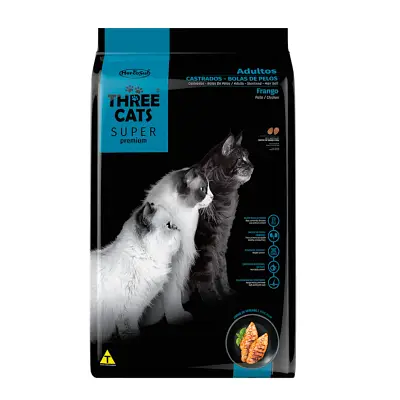 Ração Gatos Three Cats Super Bola Pelo Castrados Frango 500g