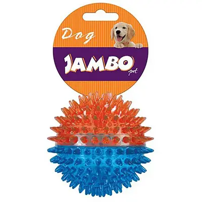 Brinquedo Cães Jambo Bola Tpr Media Espinho Dual Azul e Laranja