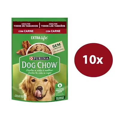 Ração Úmida Nestle Purina Dog Chow Adultos Carne Sachê 100g com 10 Unidades