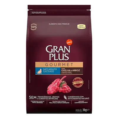 Ração Gran Plus Gourmet Gatos Adultos Castrados Ovelha e Arroz 1kg