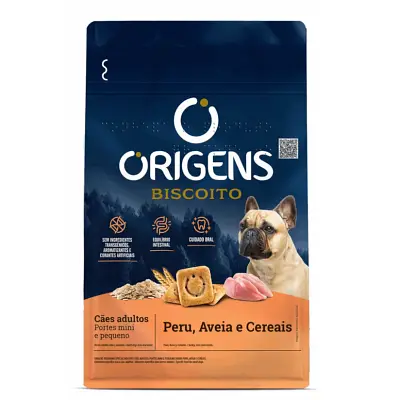 Biscoito Origens Cães Porte Pequeno Sabor Peru, Aveia e Cereais 400g