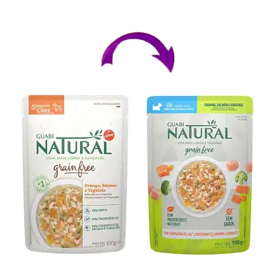 Ração Úmida Guabi Natural Grain Free Sache Cães Adultos Salmão e Frango 100gr