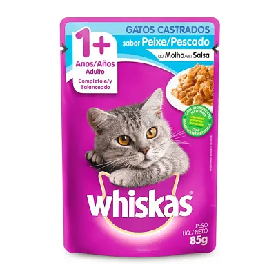 Ração Úmida Whiskas Gatos Castrados Peixe Sachê 85g