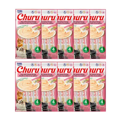 Purê Churu Petisco Cremoso para Gatos Atum com Salmão 56g Kit 10 Unidades