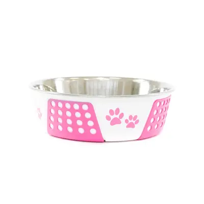 Comedouro Cães The Pets Inox Decorado Pata Bolinha Rosa 1400ml