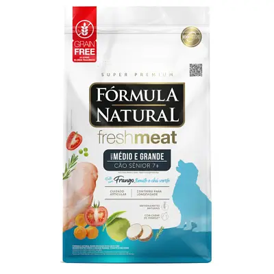 Ração Fórmula Natural Cães Fresh Meat Sênior Raças Médias e Grandes Sabor Frango, Tomate e Chá verde 12kg