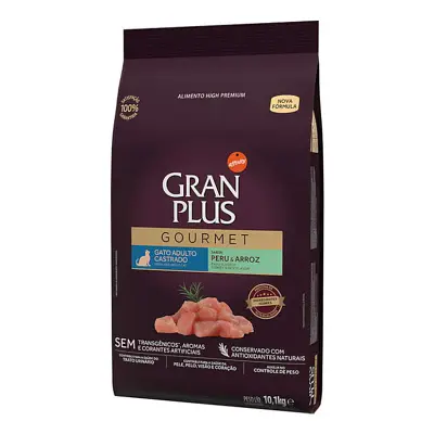 Ração Gran Plus Gourmet Gatos Adultos Castrados Peru e Arroz 10,1kg com Pacotes individuais 1kg