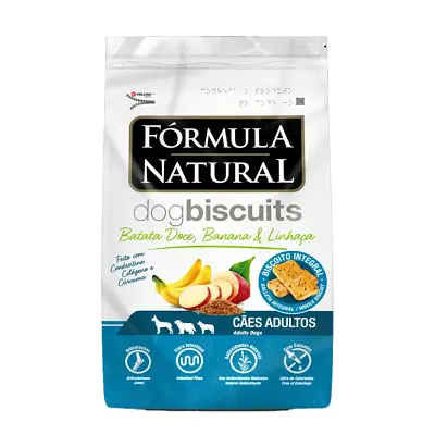 Biscoito Formula Natural Dog Biscuits Cães Adultos Raças Minis e Pequenas Batata Doce, Banana e Linhaça 250g