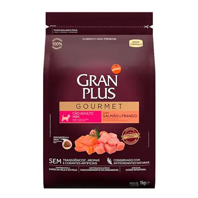 Ração Gran Plus Gourmet Cães Adultos Porte Mini Salmão e Frango 1kg