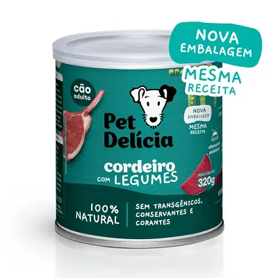Ração Úmida Pet Delícia Cães Cordeiro Com Legumes 320g