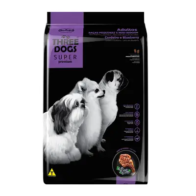 Ração Cães Three Dogs Super Adultos Raças Pequenas e Mini Cordeiro 1kg