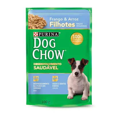 Ração Úmida Dog Chow Sachê Filhotes Frango e Arroz Raças Pequenas 100g