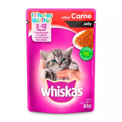 Ração Úmida Whiskas Gatos Filhotes Carne Jelly Sachê 85g