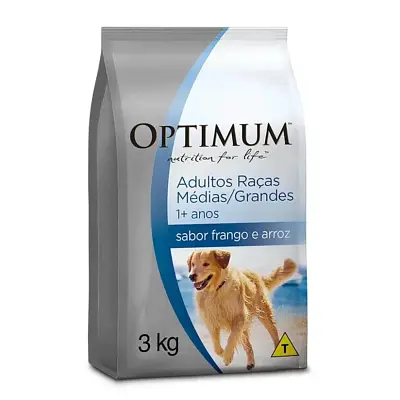 Ração Optimum Cães Adultos Raças Médias e gandes Frango e Arroz 3kg