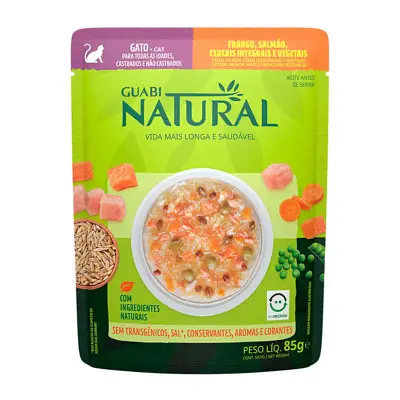 Ração Úmida Guabi Natural Sache Gatos Salmão e Frango 85g