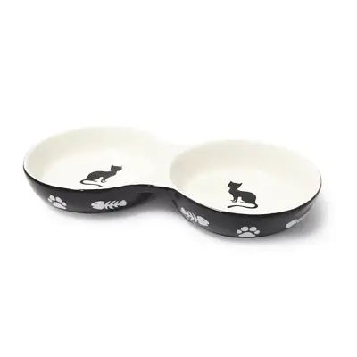 Comedouro Gatos The Pets Porcelana Duplo Preto 150ml/Cada