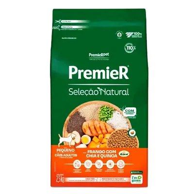 Ração Premier Seleção Natural Cães Adultos Raças Pequenas Frango com Chia e Quinoa 2,5kg