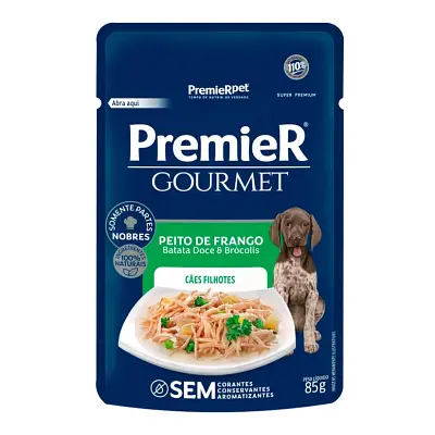 Ração Úmida Premier Gourmet Cães Filhotes Frango e Batata Doce 85g