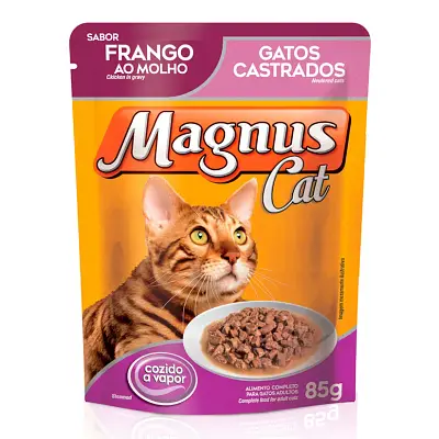 Ração Úmida Magnus Gatos Castrados Frango Ao Molho Sachê 85g