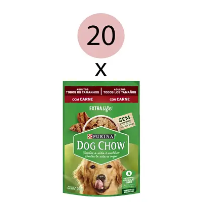 Ração Úmida Nestle Purina Dog Chow Adultos Carne Sachê 100g com 20 Unidades
