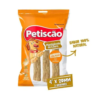 Osso Cães Petiscão Cãolágeno Stick 4" 3 Unidades