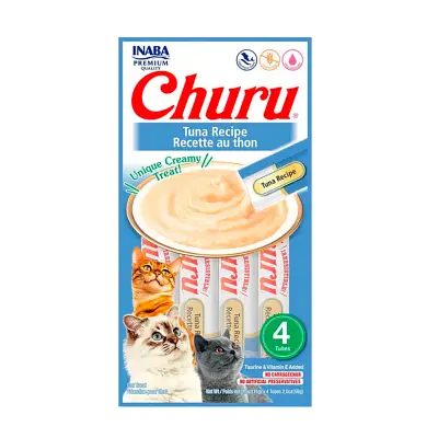 Purê Churu Petisco Cremoso para Gatos Atum 56g Kit 3 Unidades