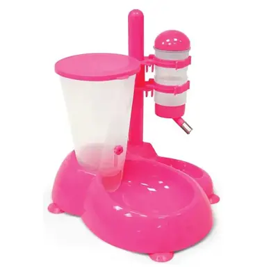 Bebedouro Automático com Comedouro Rosa Chalesco para Cães e Gatos