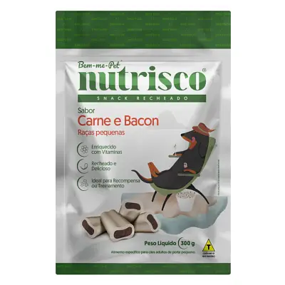Petisco Cães Snacks Recheado Nutrisco Carne e Bacon Raças Pequenas 300g