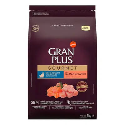 Ração Gran Plus Gourmet Gatos Adultos Castrados Salmão e Frango 3kg