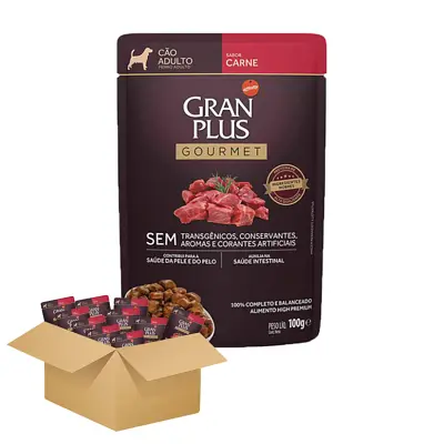 Ração Úmida Gran Plus Gourmet Cães Adultos Carne Sachê 100g com 10 Unidades