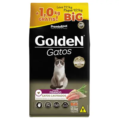 Ração Premier Golden para Gatos Adultos Castrados Frango Bônus Bag 11,1kg