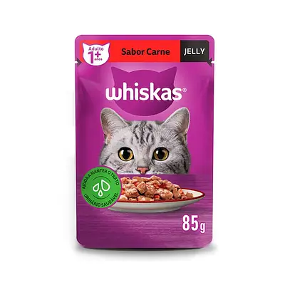Ração Úmida Whiskas Gatos Adultos Carne Jelly Sachê 85g
