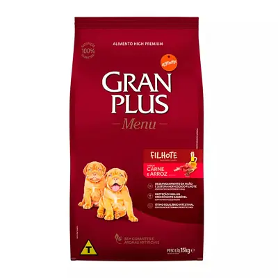 Ração Gran Plus Cães Menu Filhotes Carne e Arroz 20kg