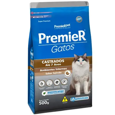 Ração Premier Gatos Castrados Até 7 Anos Ambientes Internos Salmão 500g