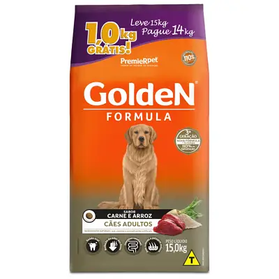 Ração Premier Golden Fórmula Cães Adultos Carne e Arroz Leve 15kg e Pague 14kg