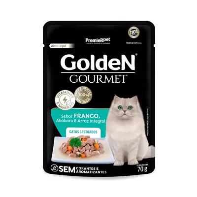 Ração Úmida Premier Golden Gourmet Gatos Castrados Adultos Frango Sachê 70g