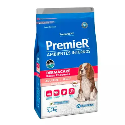 Ração Premier Ambientes Internos Cães Adultos Dermacare Raças Pequenas Salmão 2,5kg