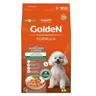 Ração Golden Formula Cães Adultos Pequeno Porte Salmão e Arroz Mini Bits 15kg