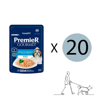 Ração Úmida Premier Gourmet Cães Pequeno Porte Frango E Arroz Integral 85g com 20 Unidades