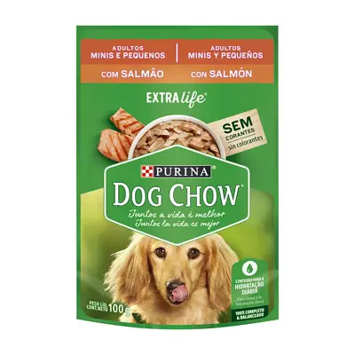 Ração Úmida Nestle Purina Dog Chow Adultos Raças Minis e Pequenas Salmão Sachê 100g