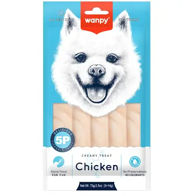 Petisco para Cães Wanpy Creamy sabor Frango com 5 tubos de 14g