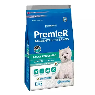 Ração Premier Ambientes Internos Cães Adultos Raças Pequenas Frango E Salmão 1kg