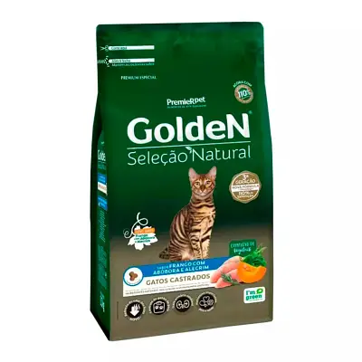 Ração Premier Golden Seleção Natural para Gatos Adultos Castrados Abóbora e Alecrim 10,1kg