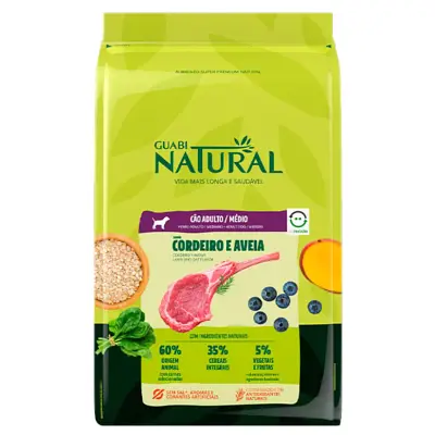 Ração Guabi Natural Cães Adultos Raças Médias e Grandes Cordeiro e Aveia 12kg