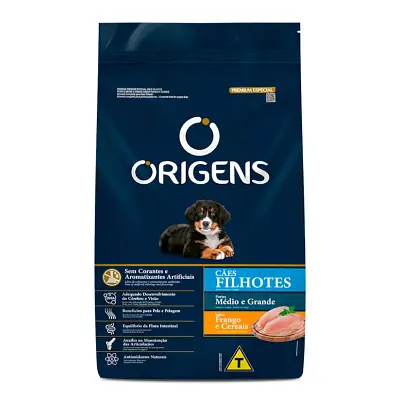Ração Origens Cães Filhotes Frango e Cereais Racas Médias e Grandes 15kg