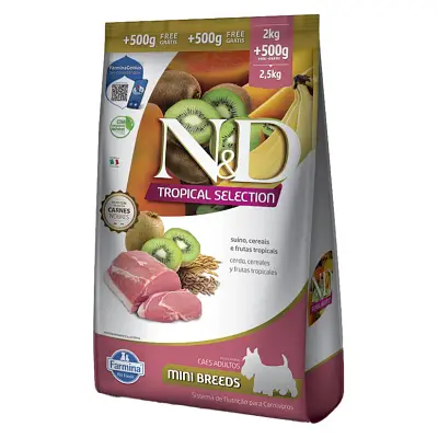 Ração ND Tropical Selection Para Cães adultos Mini Suino Leve 2,5kg e Pague 2kg